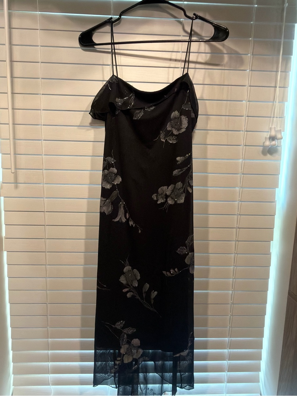 Byer Too Black Floral Slip Dress with Sheer Hem